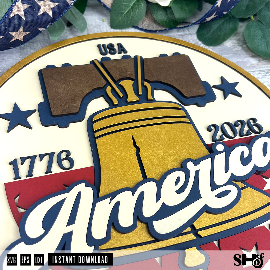 America 250 Door Hanger SVG | Liberty Bell | 1776 2026 USA 250th Anniversary Sign alternate view