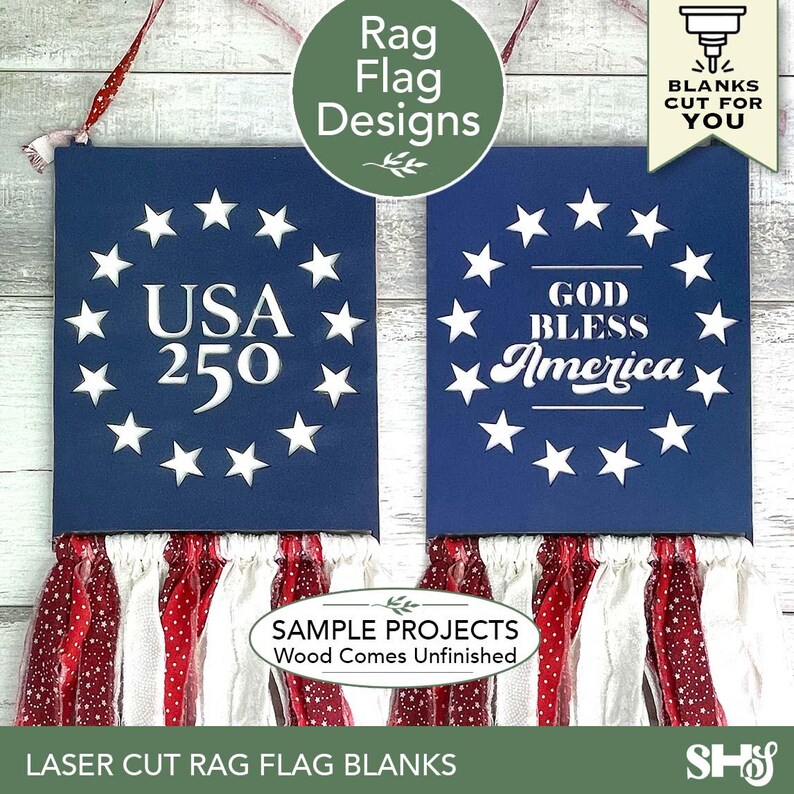 Patriotic Laser Cut Rag Flag Blanks