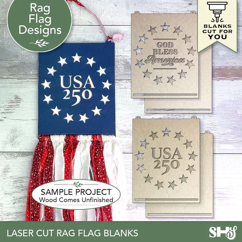 Patriotic Laser Cut Rag Flag Blanks alternate view