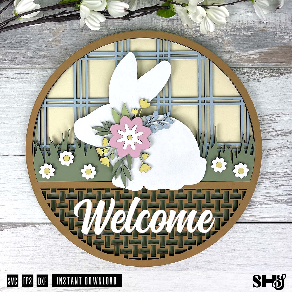 Welcome Bunny Laser Cut Sign