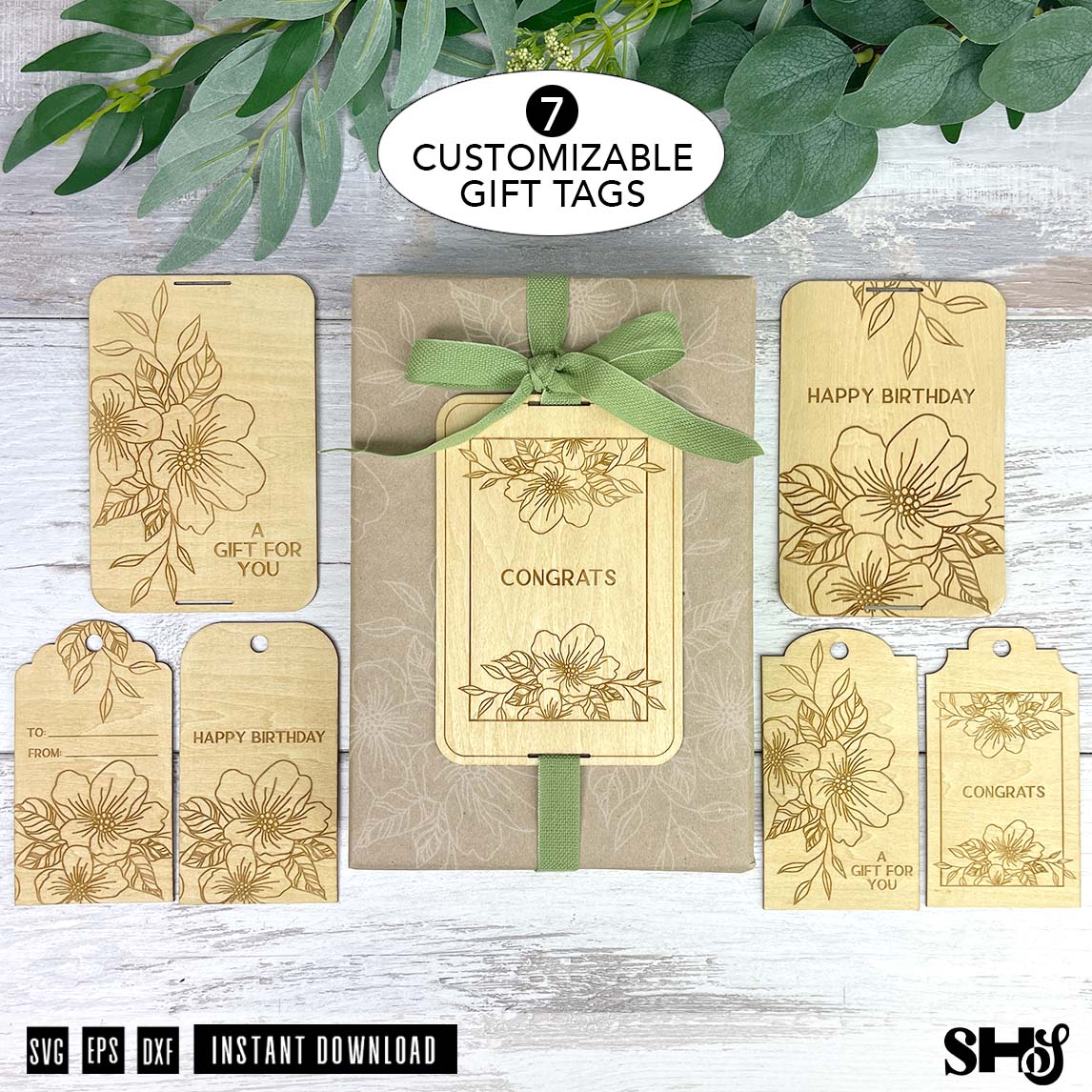 Floral Laser Cut Gift Tags SVG Bundle 