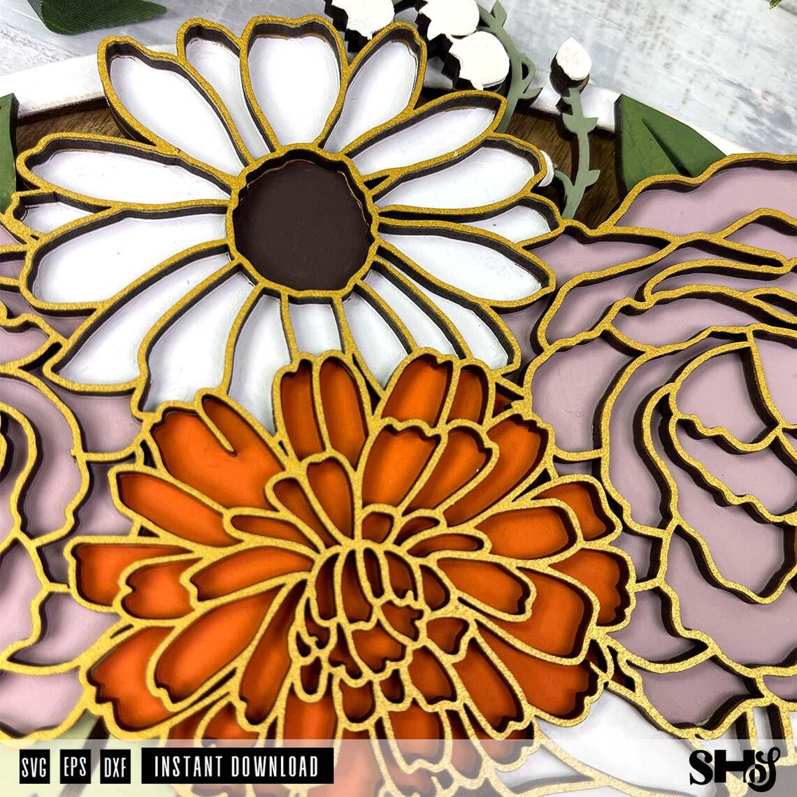 Flowers 3D Wooden Name Sign SVG alternate view