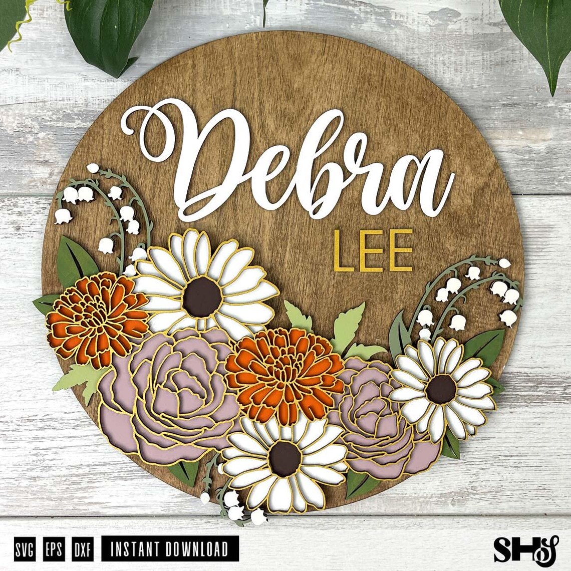 Flowers 3D Wooden Name Sign SVG