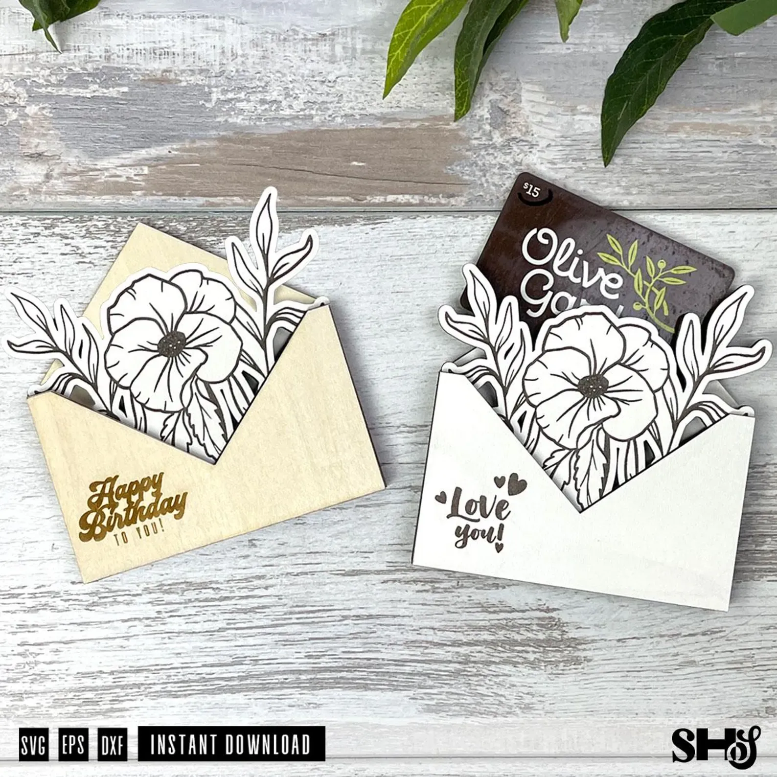 Floral Envelope Gift Card Holder SVG