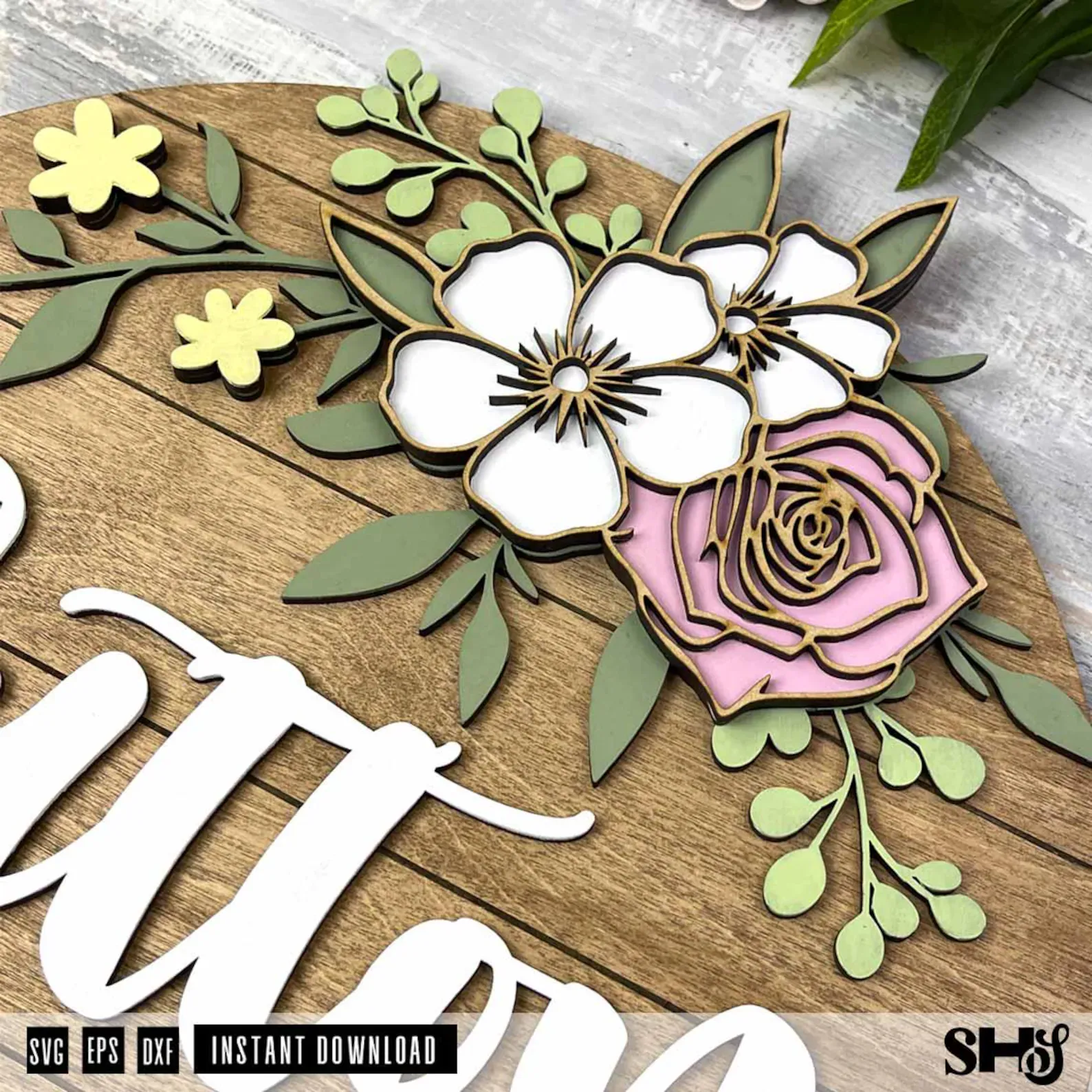 3D Flower Nursery Name Sign SVG alternate view