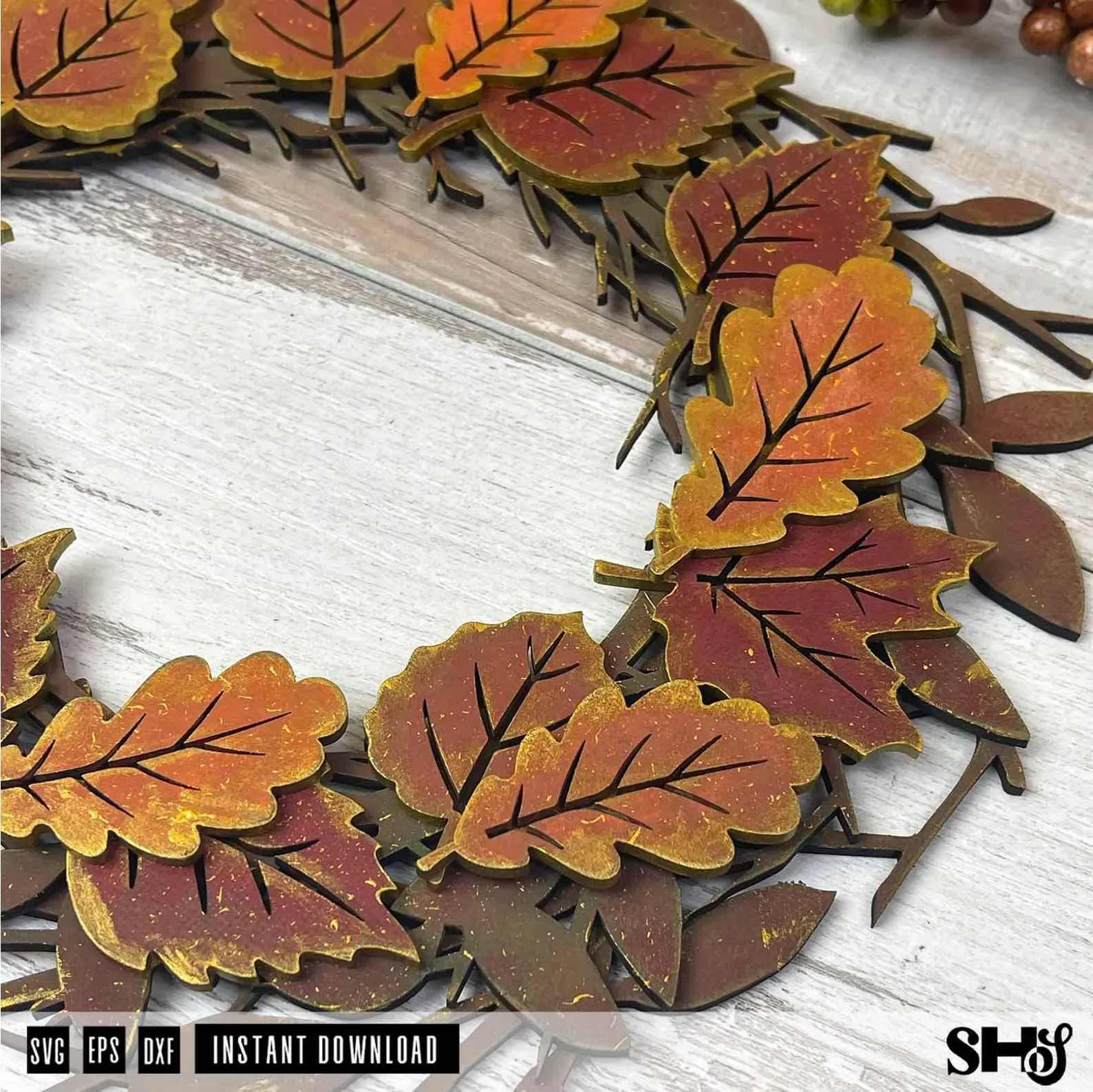 Fall Wreath laser cut SVG file alternate view