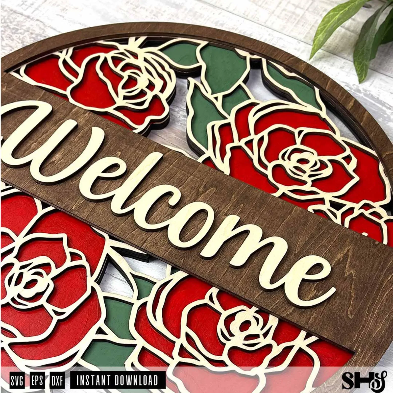 Rose Round Sign Laser Cut File alternate view