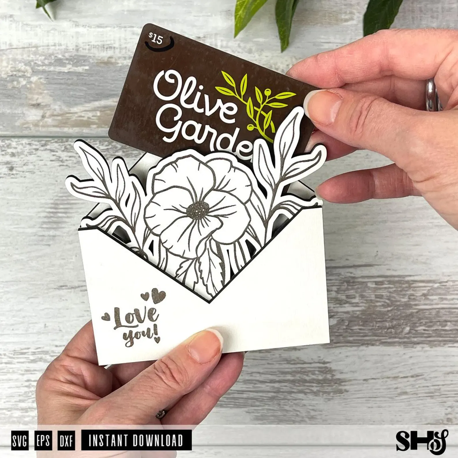 Floral Envelope Gift Card Holder SVG alternate view