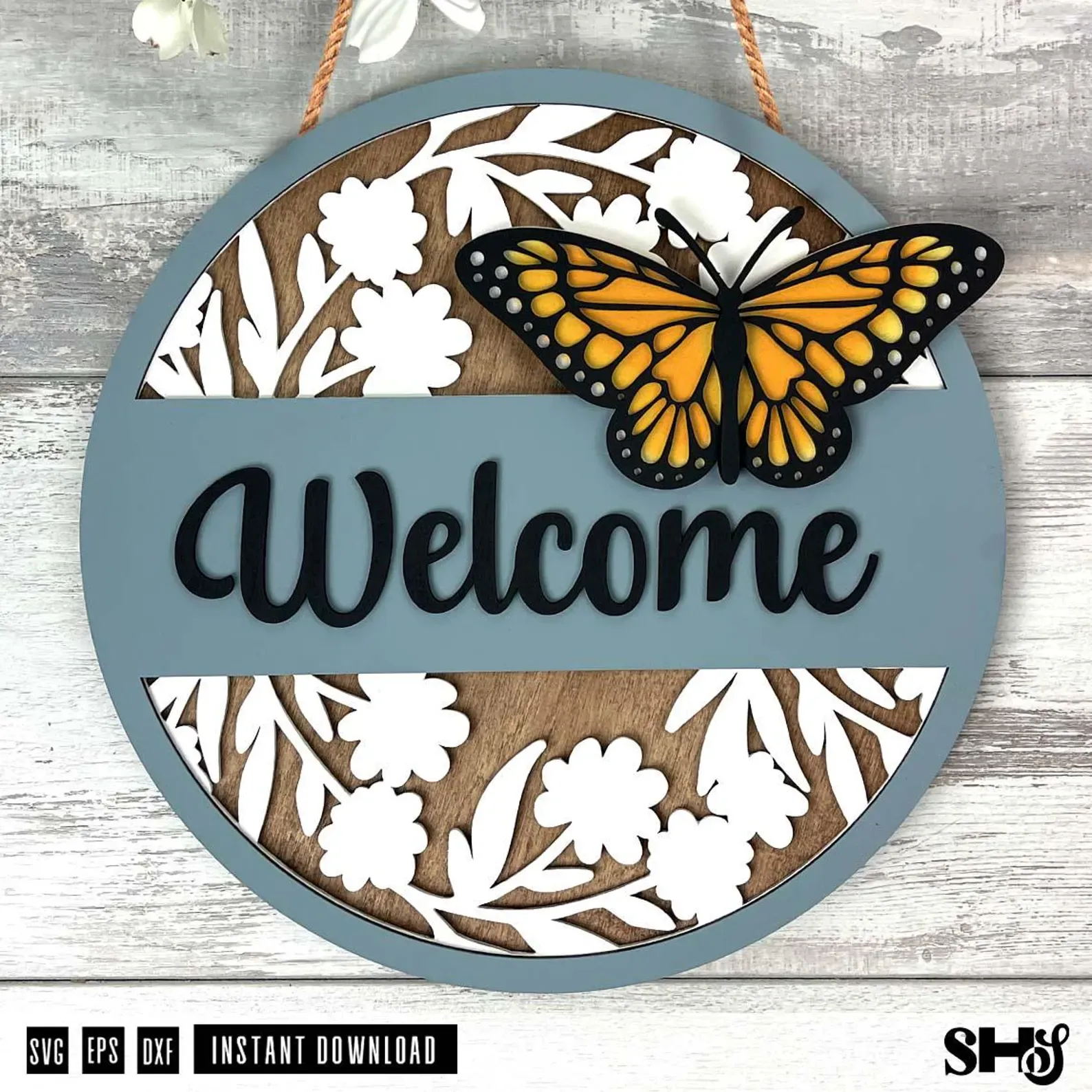 Spring Butterfly Welcome Round Sign