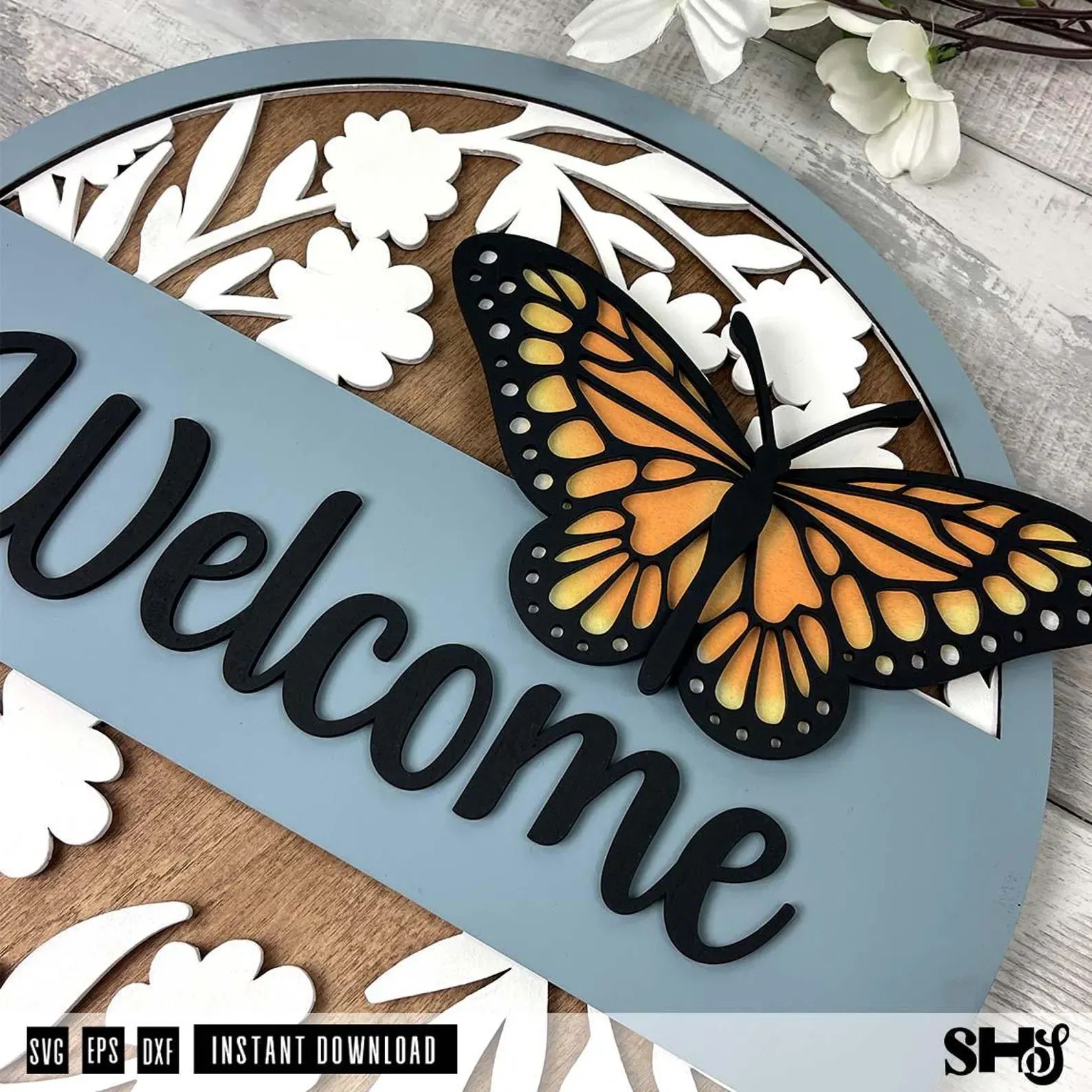 Spring Butterfly Welcome Round Sign alternate view