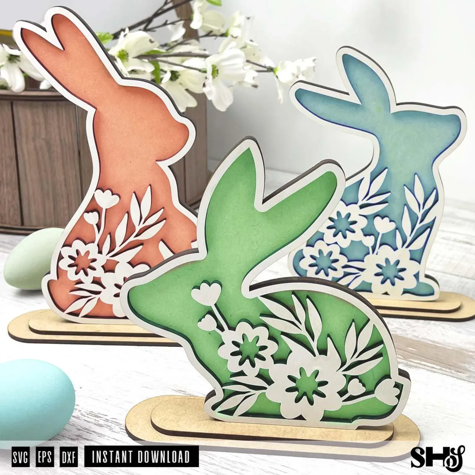 Floral Bunnies SVG Laser Cut File