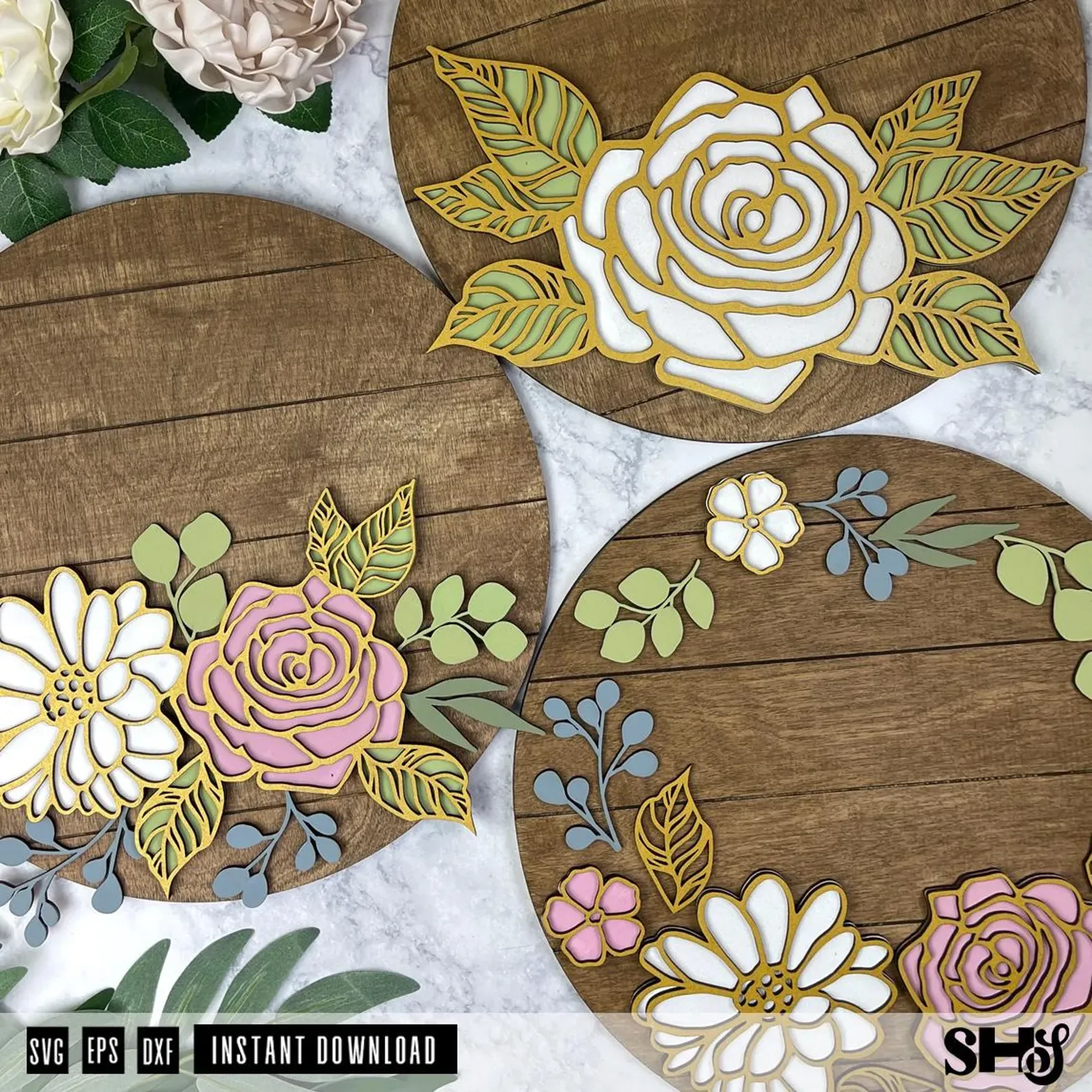 3D Flower Sign Bundle Laser Cut SVG