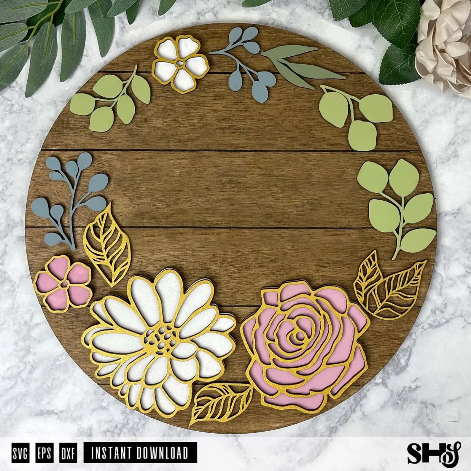 3D Flower Sign Bundle Laser Cut SVG alternate view