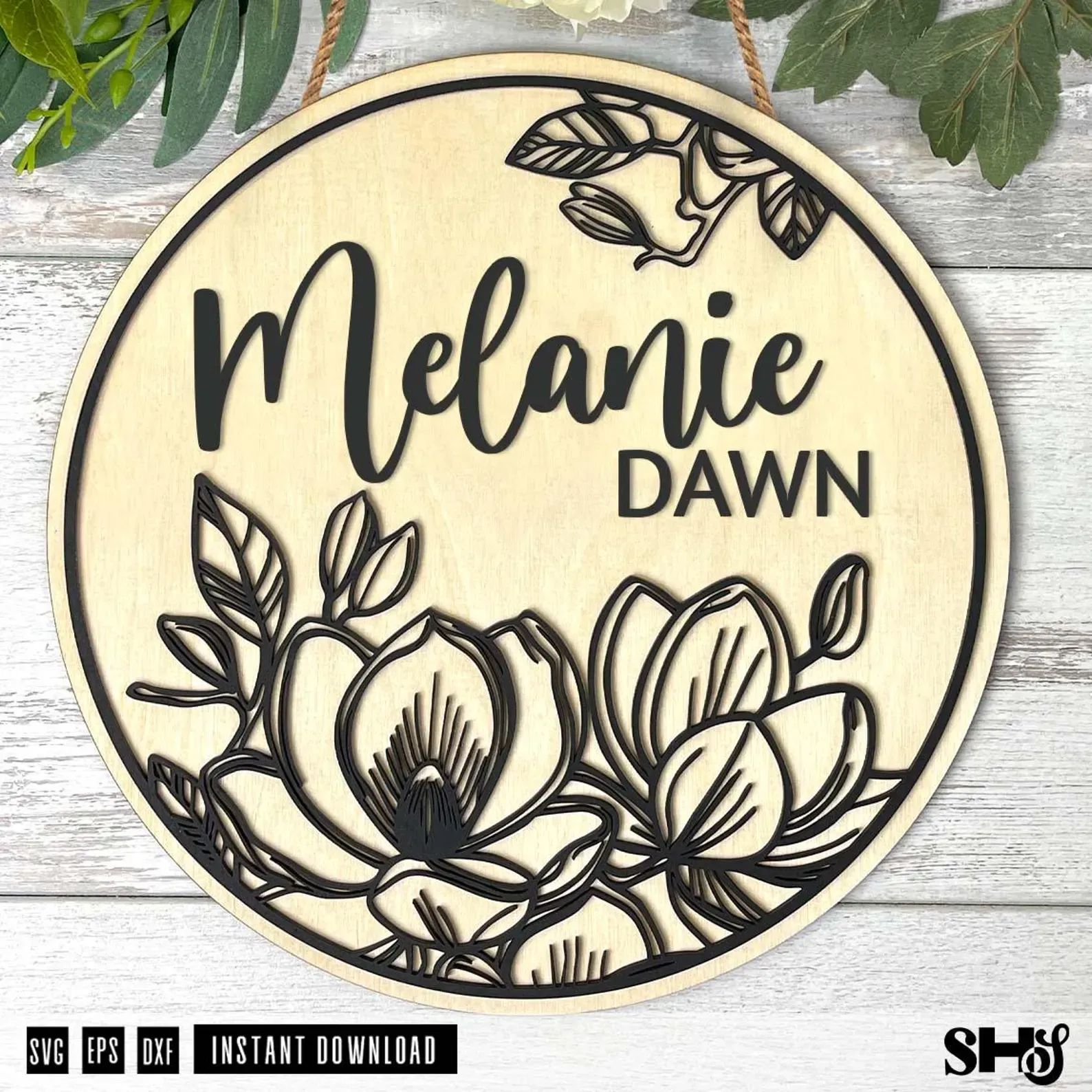 Magnolia Name Sign SVG: Floral Nursery Round