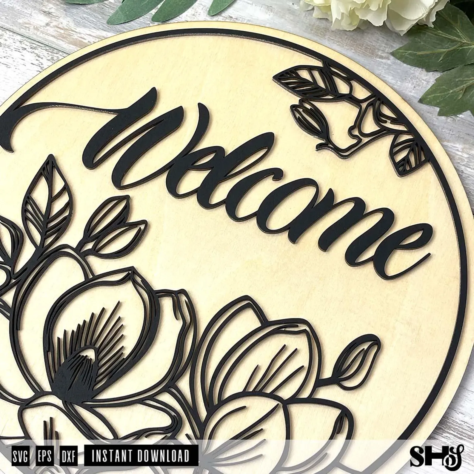 Magnolia Name Sign SVG: Floral Nursery Round alternate view
