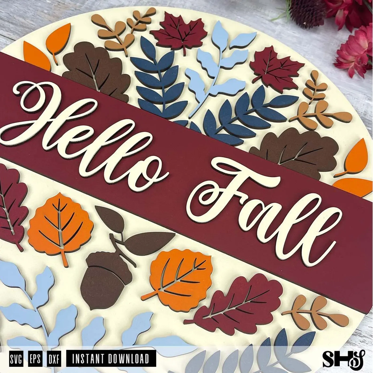Fall Leaves Door Hanger Laser Cut File alternate view
