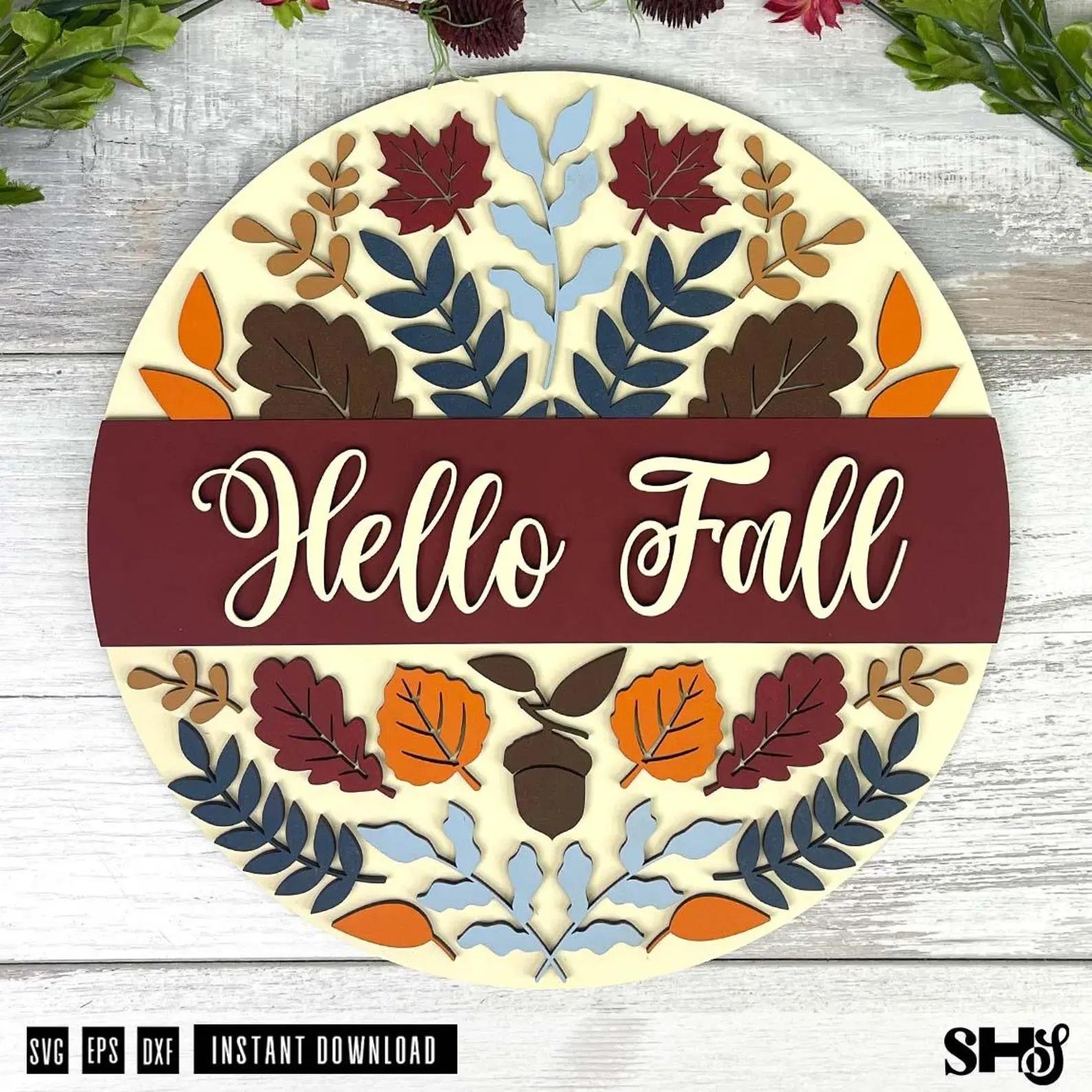 Fall Leaves Door Hanger Laser Cut File