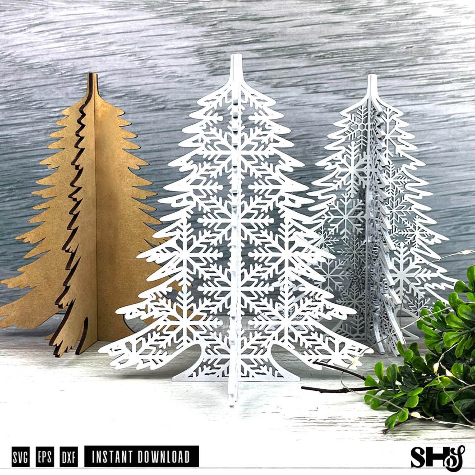 Standing Snowflake Christmas Trees Laser Cut File