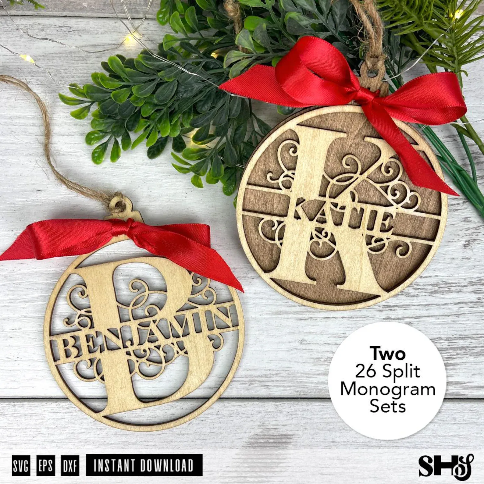 Customizable Split Monogram Ornaments & Circle SVG Bundle