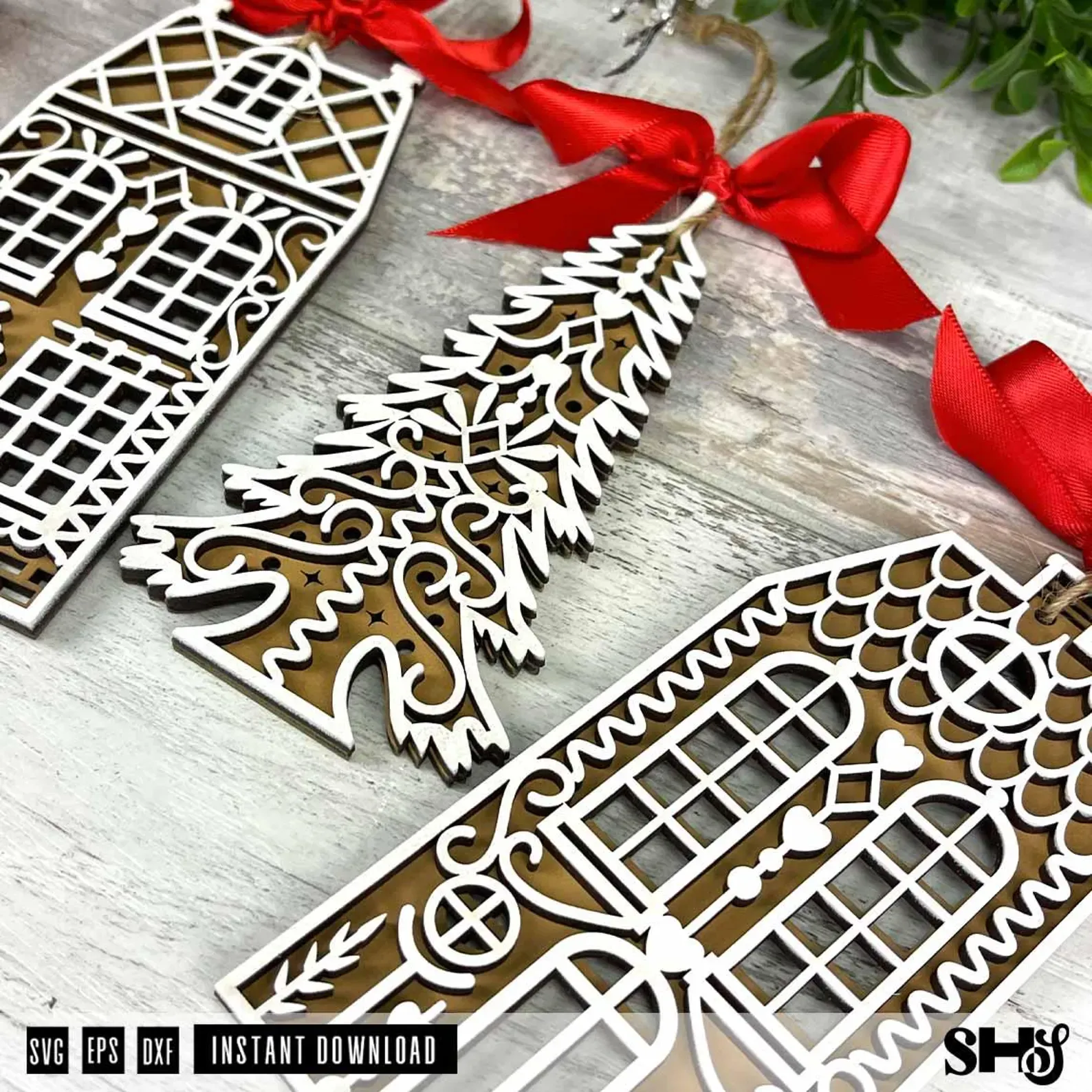 Gingerbread House Ornaments Laser Cut Bundle SVG alternate view