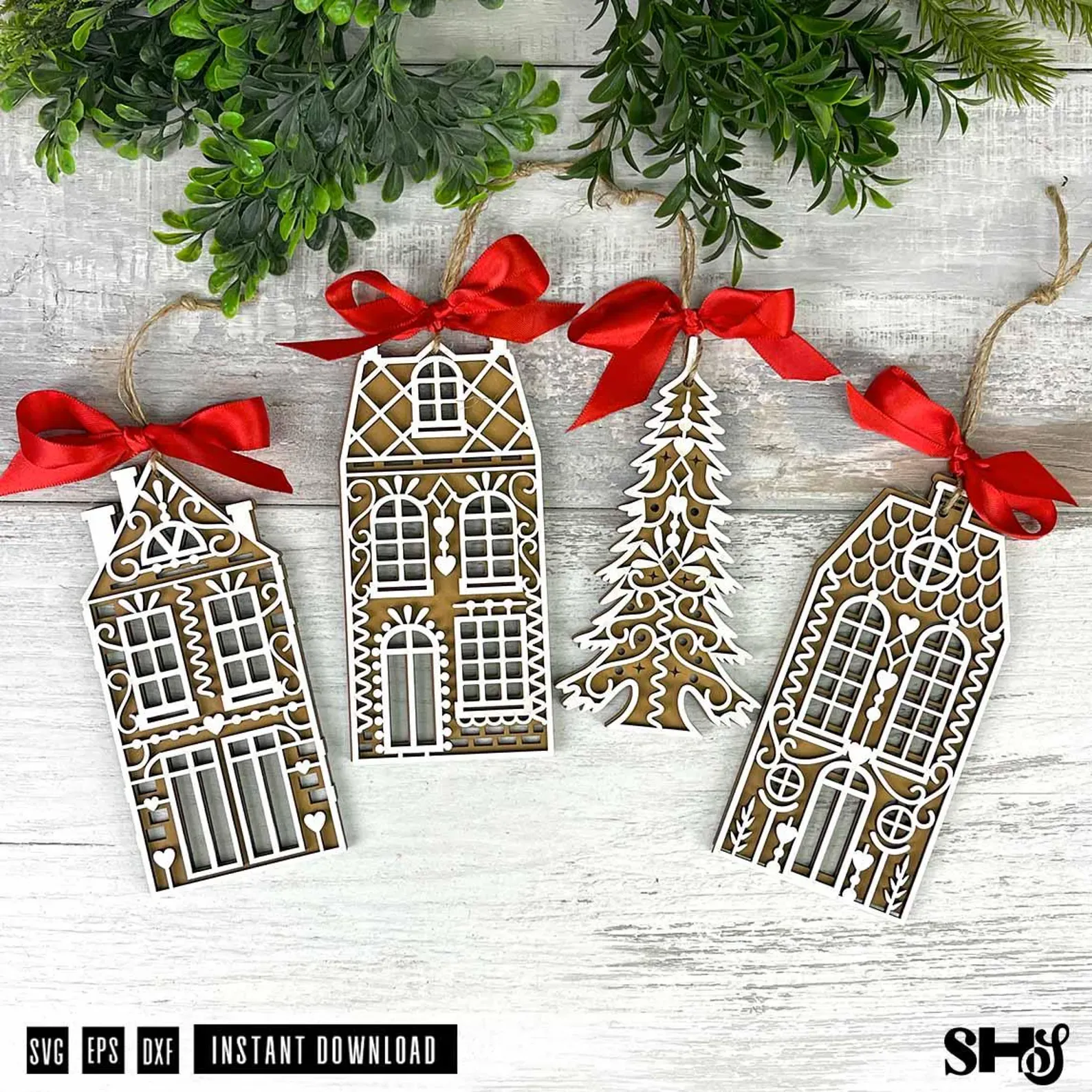 Gingerbread House Ornaments Laser Cut Bundle SVG
