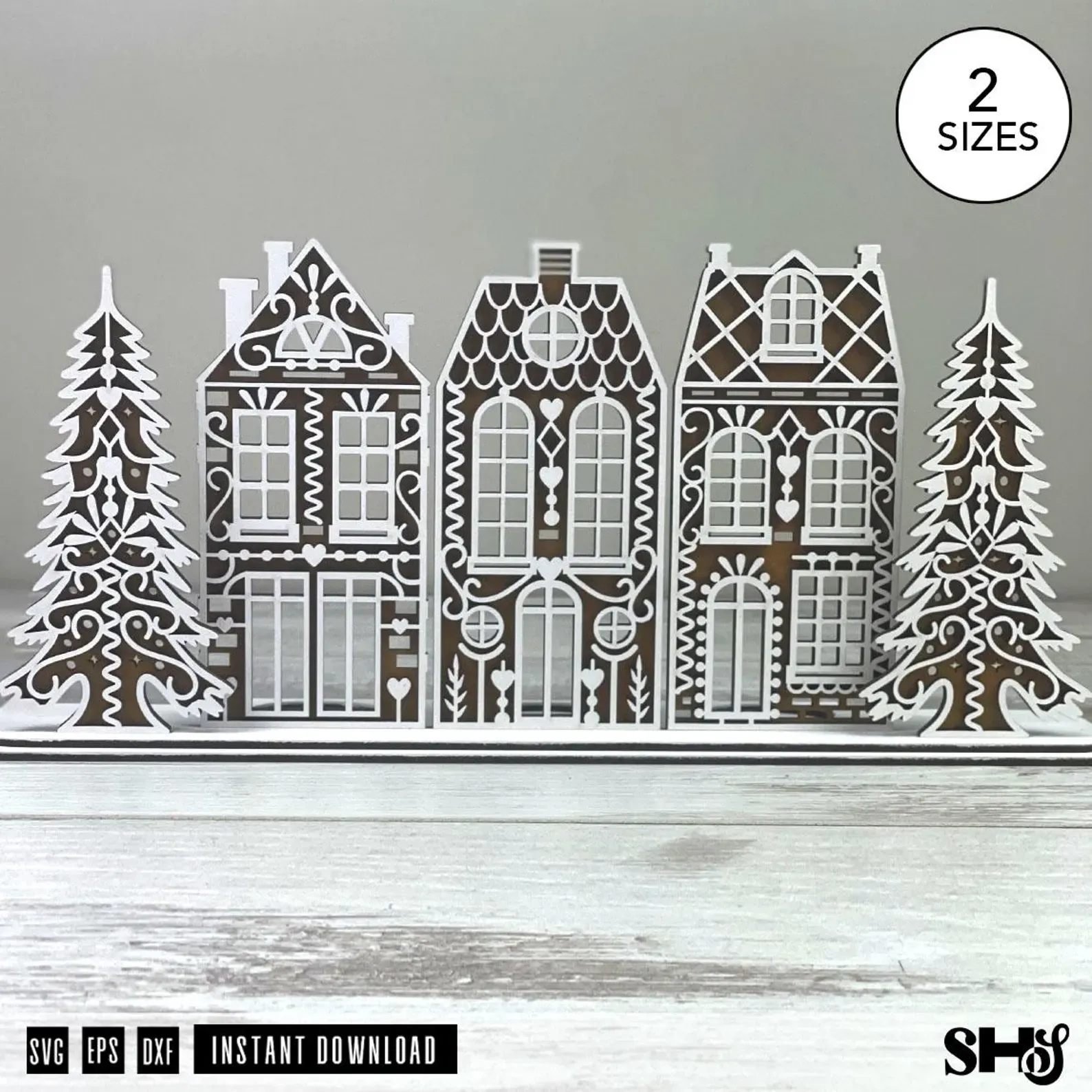 Gingerbread Village Centerpiece Tea Light Holder SVG