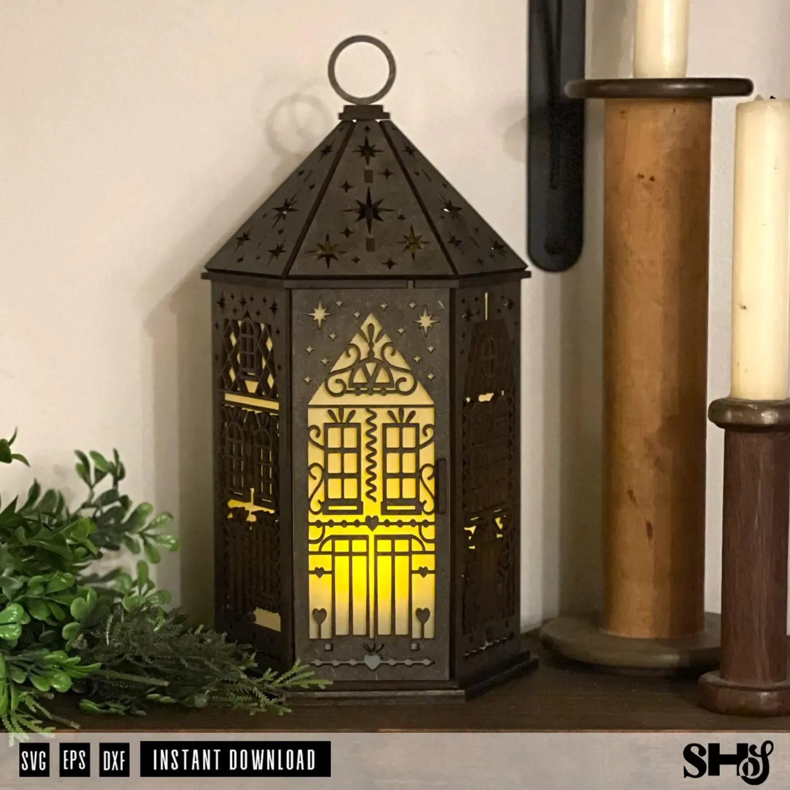 Gingerbread House Christmas Lantern Laser Cut SVG