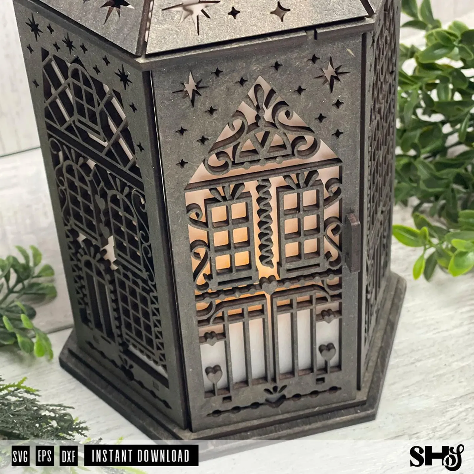 Gingerbread House Christmas Lantern Laser Cut SVG alternate view