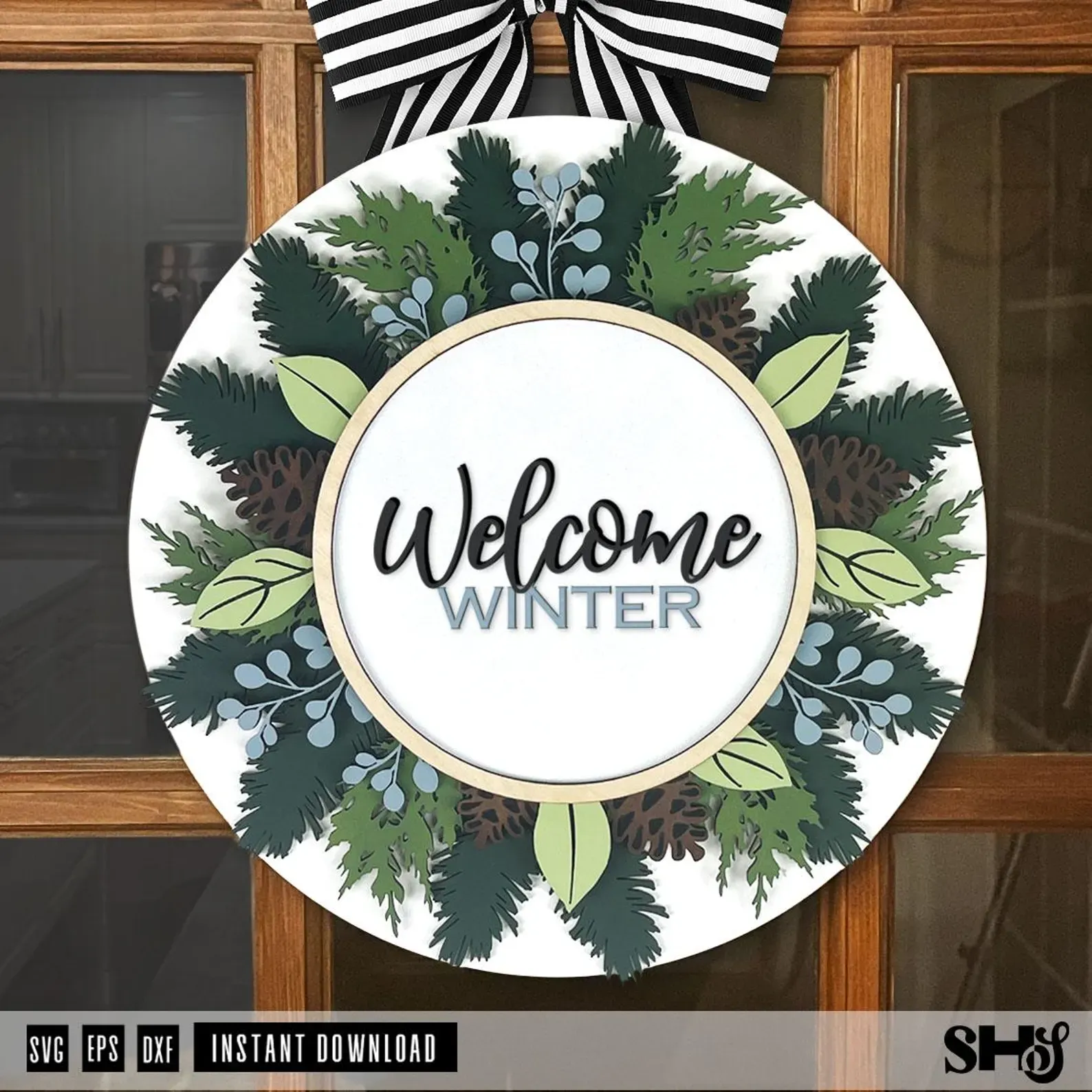 Welcome Winter Wreath Family Sign Laser Cut SVG alternate view