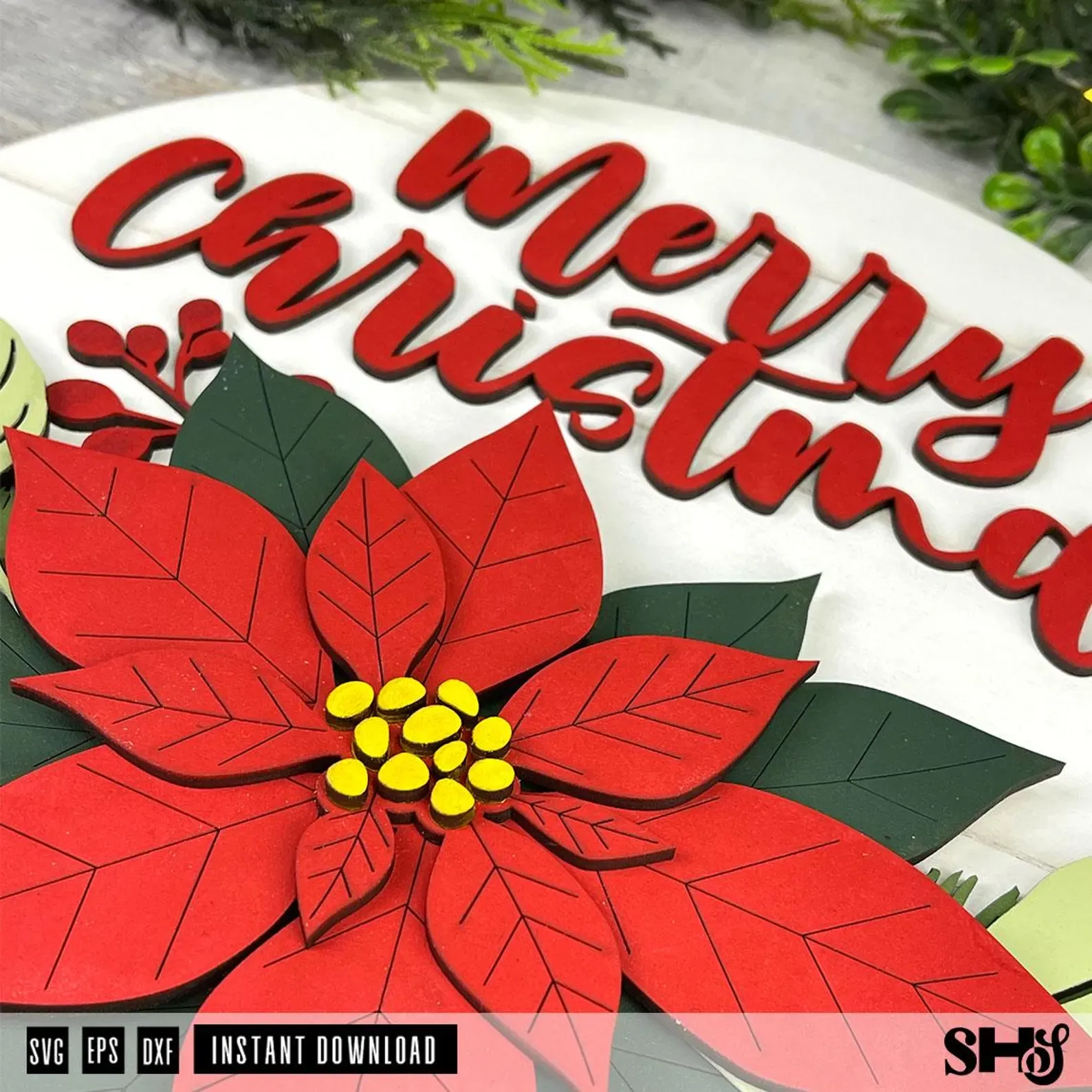 Merry Christmas Door Hanger Laser Cut SVG alternate view