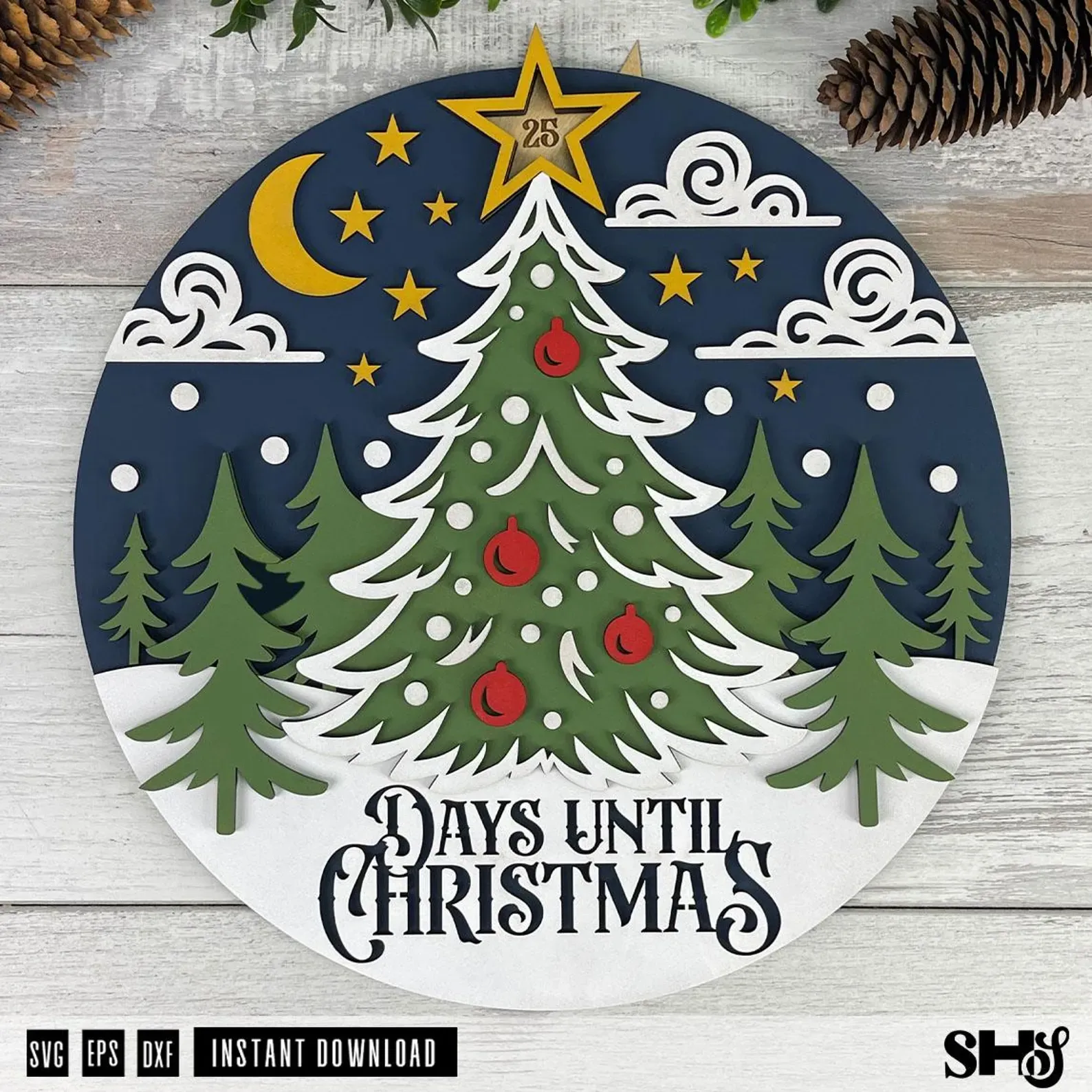 Days Until Christmas Countdown Sign Laser Cut SVG