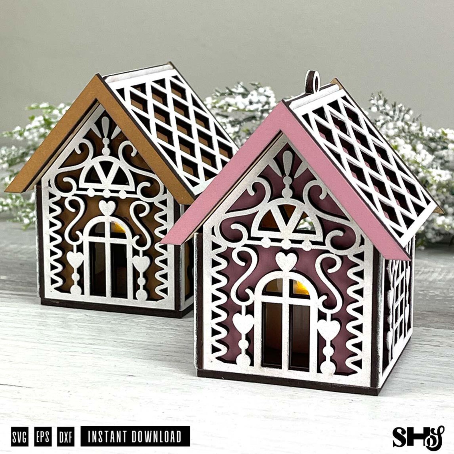 Gingerbread House Tea Light Candle Holder Laser Cut SVG alternate view