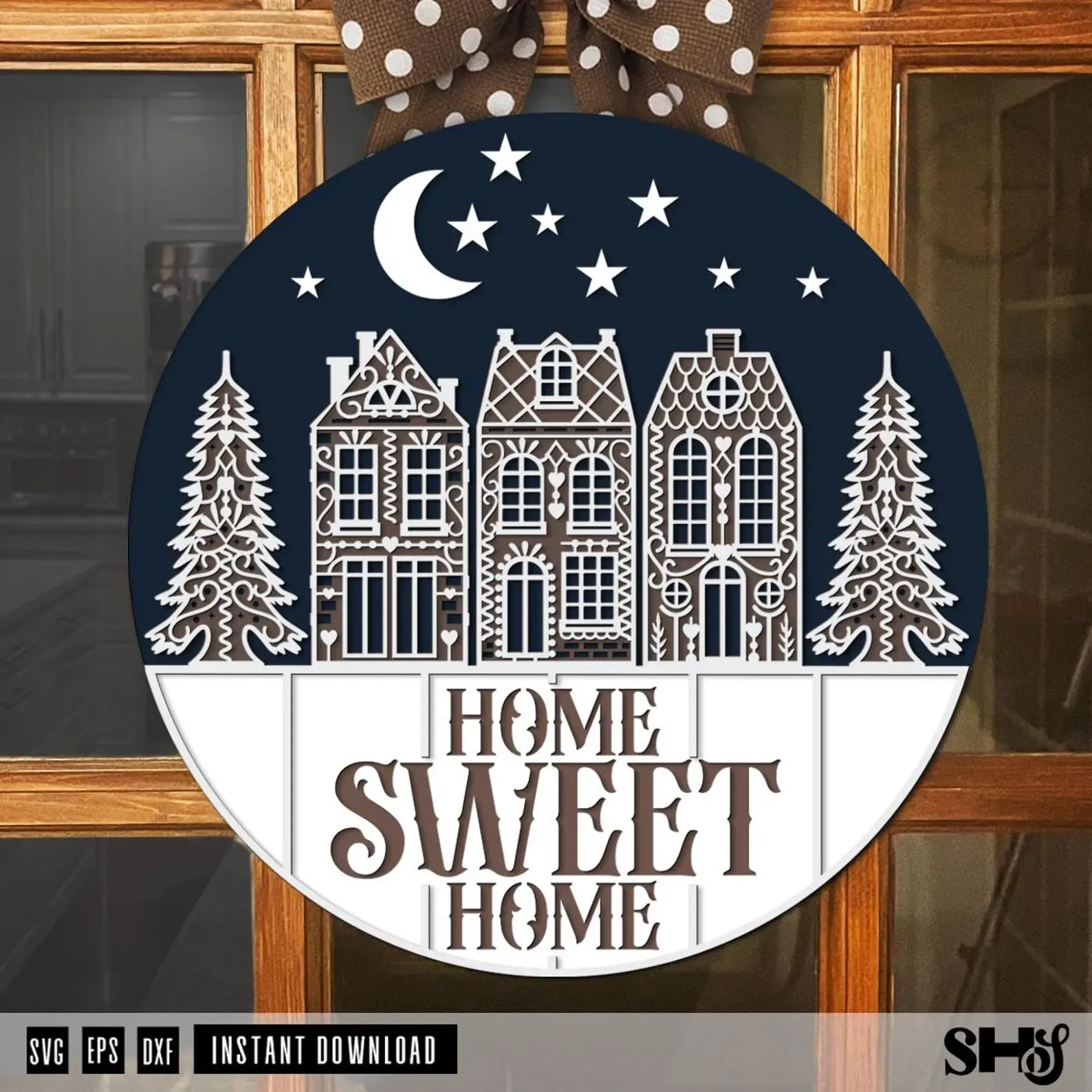 Home Sweet Home Gingerbread Sign Laser Cut SVG alternate view
