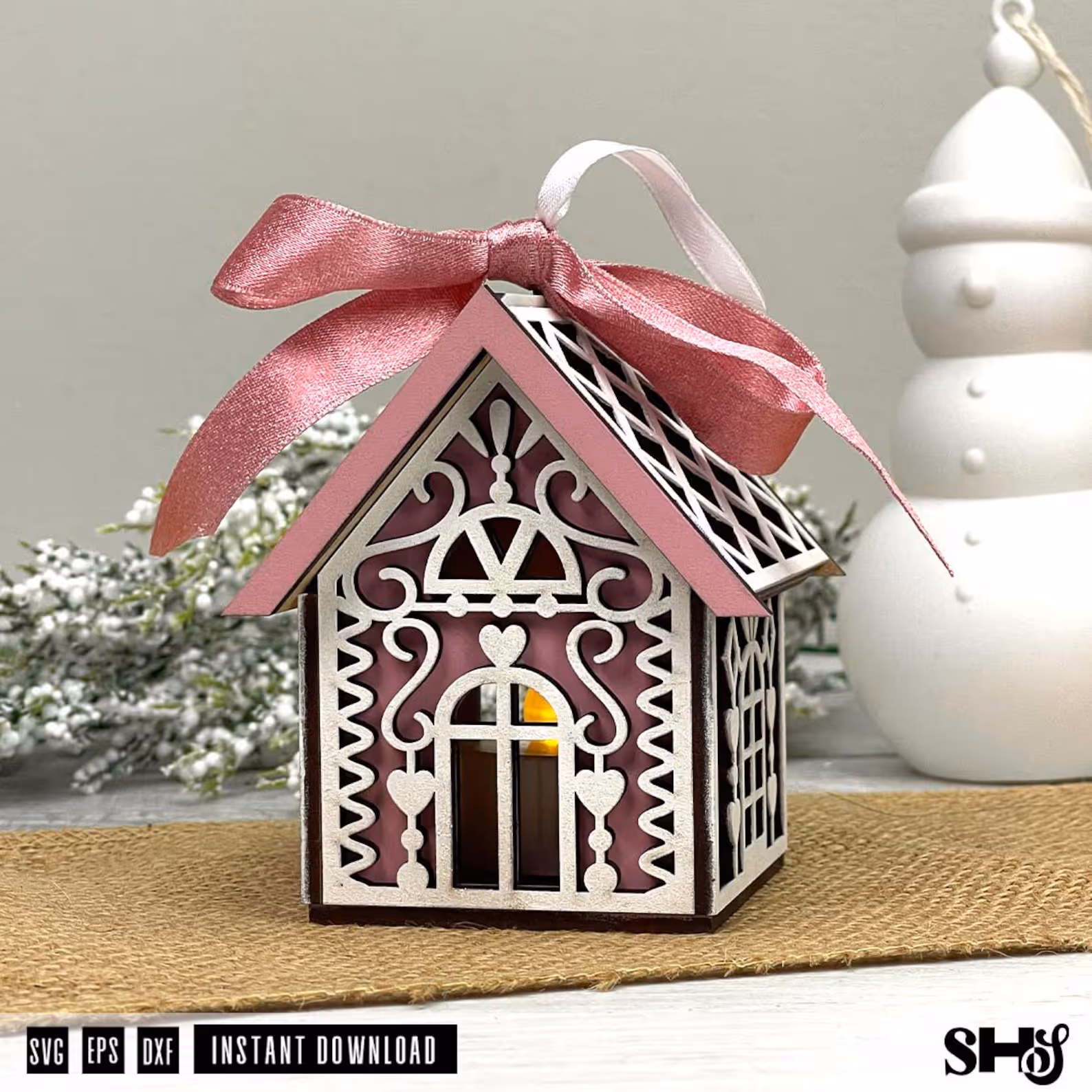 Gingerbread House Tea Light Candle Holder Laser Cut SVG