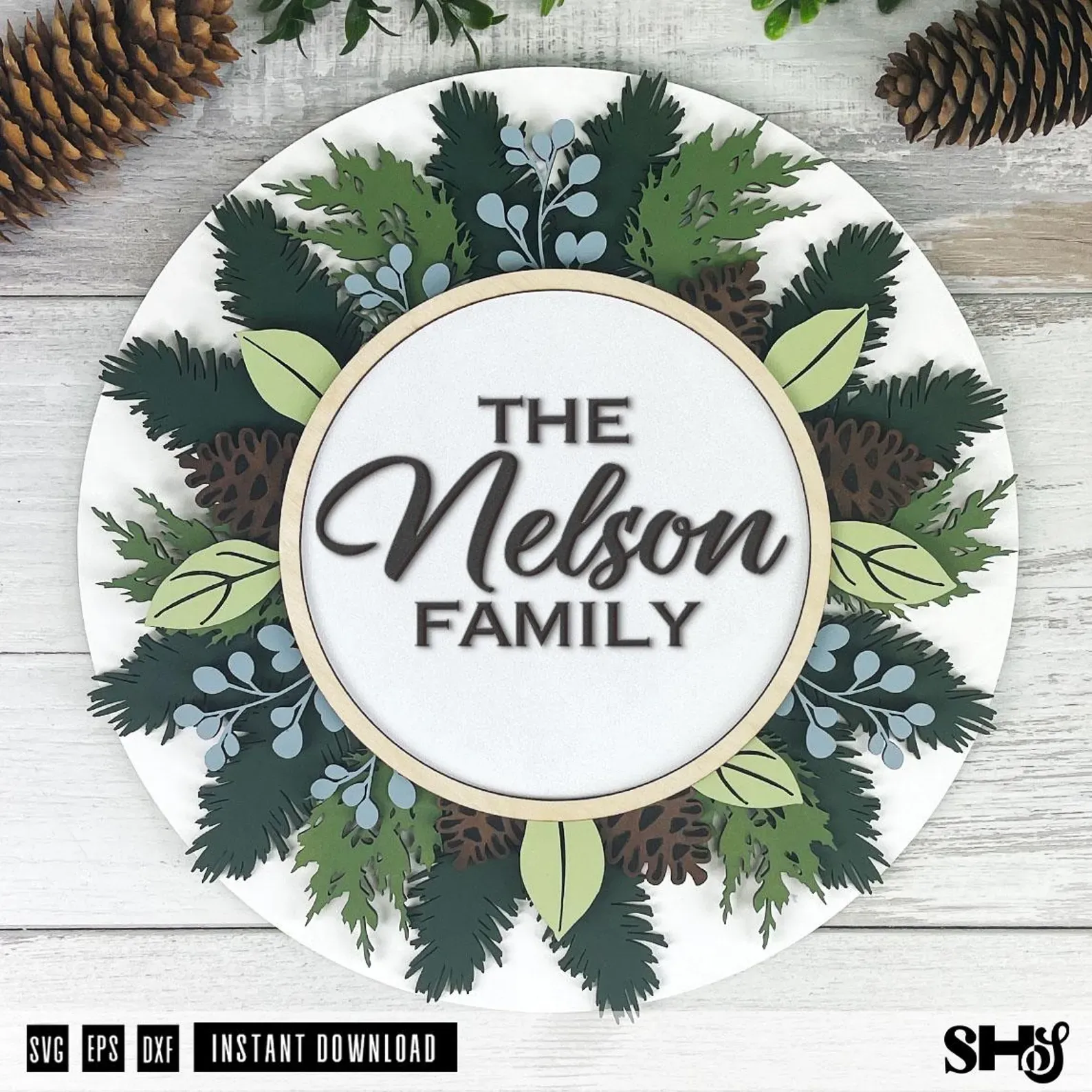 Welcome Winter Wreath Family Sign Laser Cut SVG