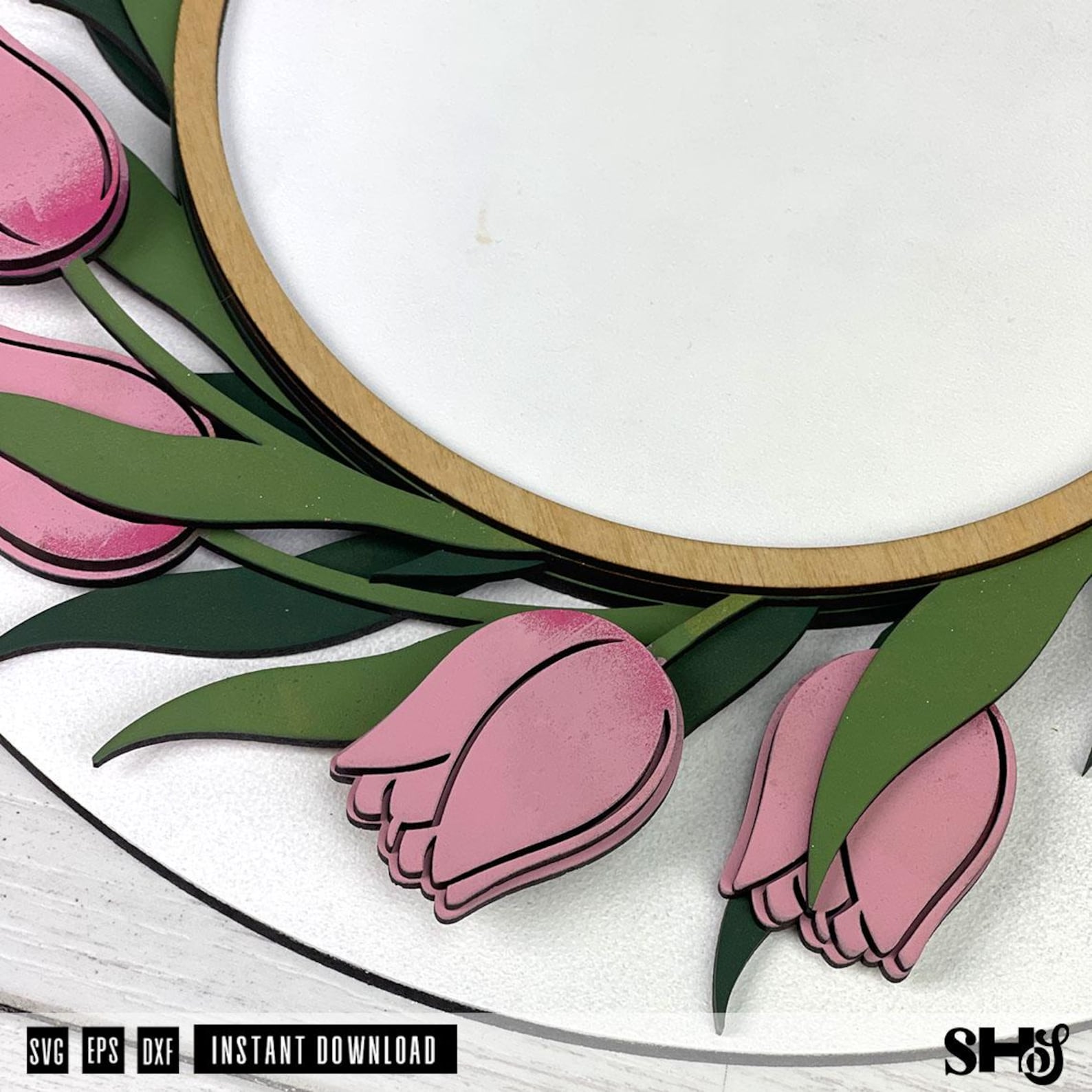 Spring Tulip Wreath Family Sign Laser Cut SVG | Tulip alternate view