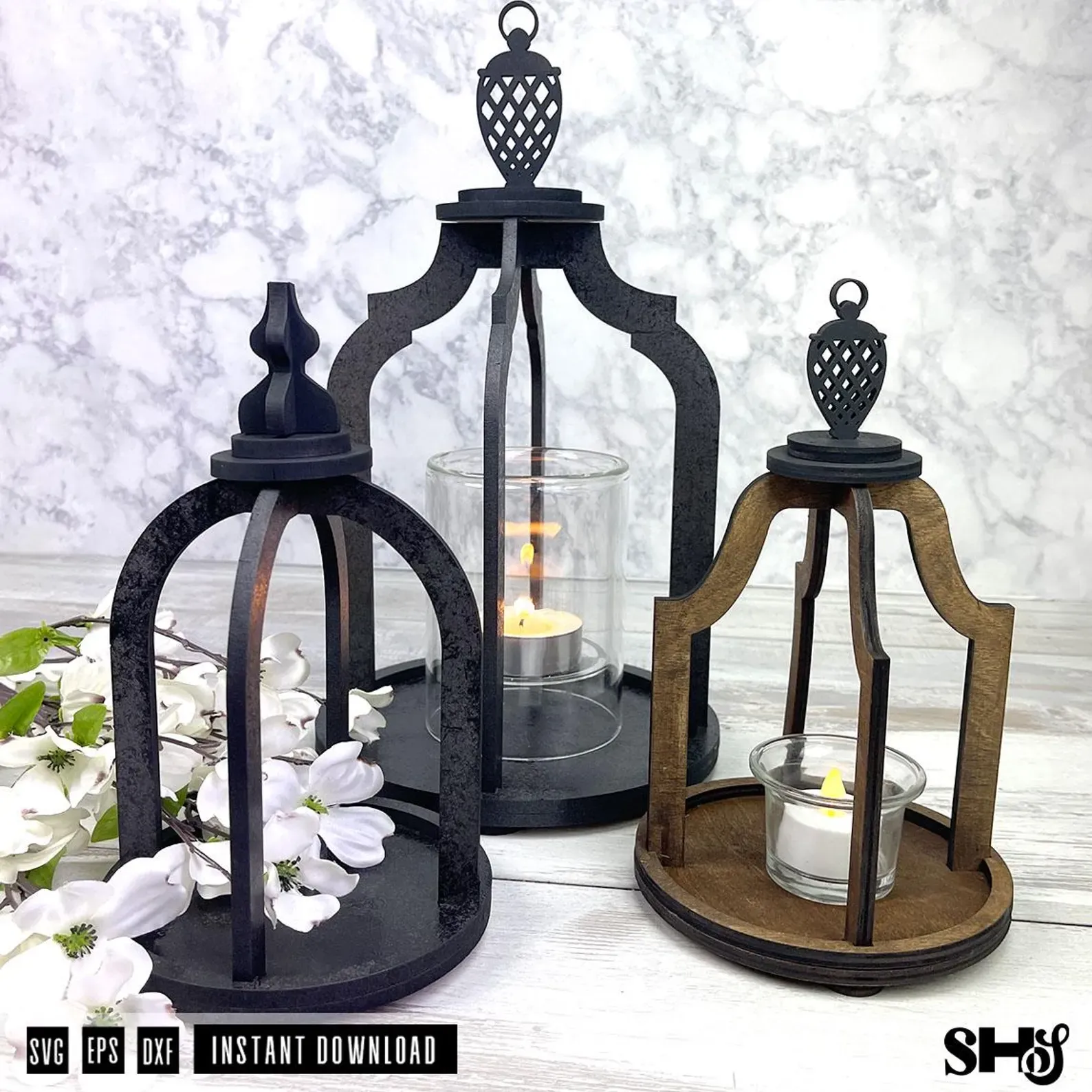 Farmhouse Candle Holder Lantern Cloche Laser Cut SVG File Bundle alternate view