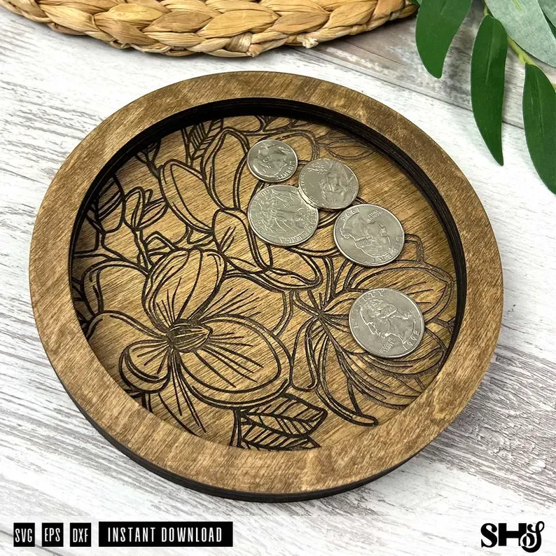 Magnolia Ring Dish Laser Cut File alternate view