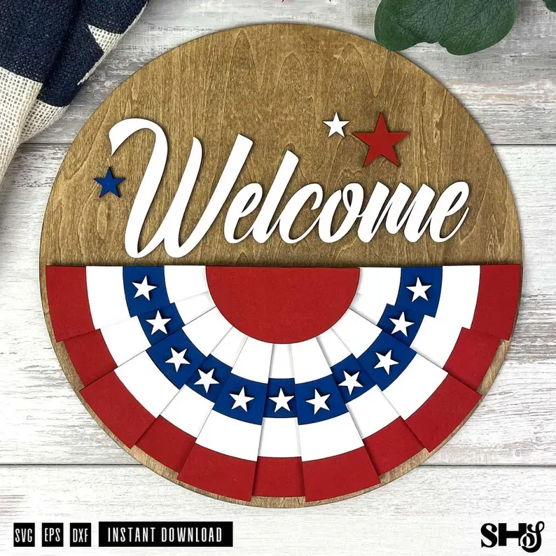 Patriotic Red White & Blue Banner Welcome Sign SVG