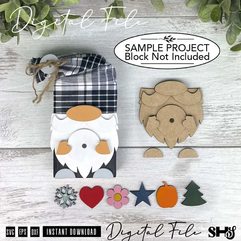 Interchangeable Block Gnome Shelf Sitter SVG Bundle alternate view