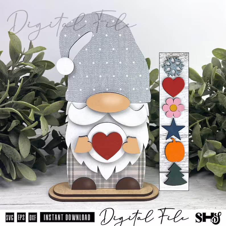 Interchangeable Standing Gnome Shelf Sitter SVG Bundle