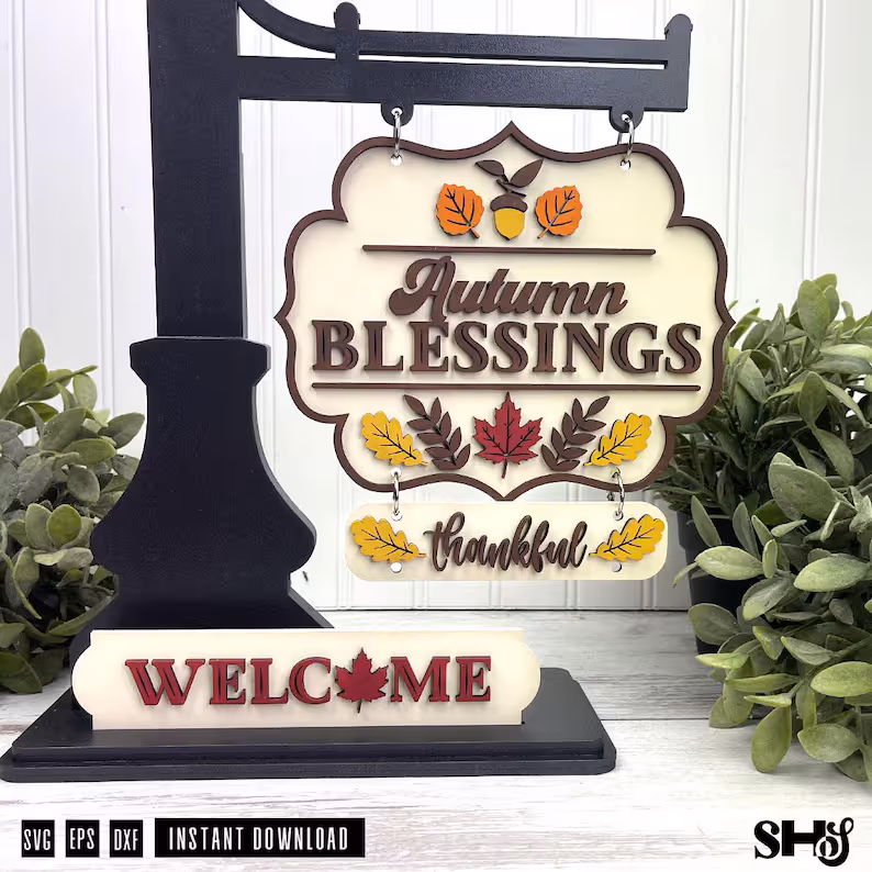 Fall Interchangeable Post Sign Laser Cut File