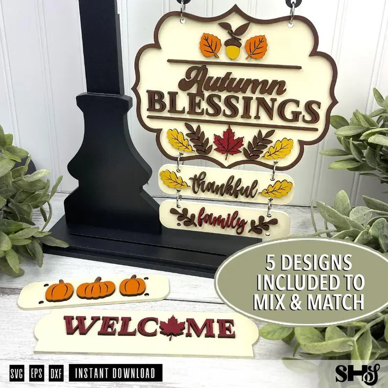 Fall Interchangeable Post Sign Laser Cut File alternate view