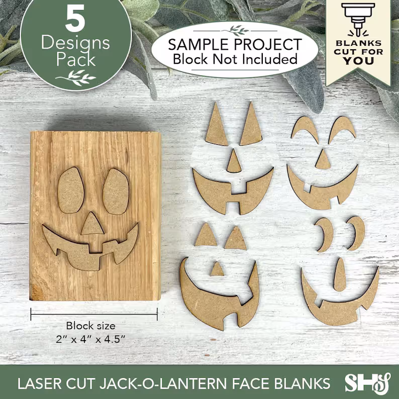 Laser Cut Jack-O-Lantern Face Blanks Bundle alternate view