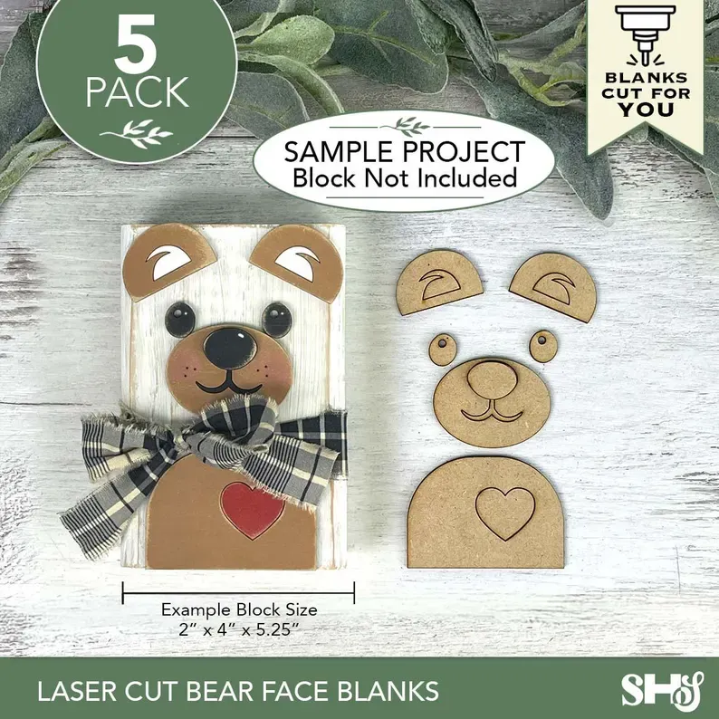 Laser Cut Teddy Bear Face Blanks alternate view
