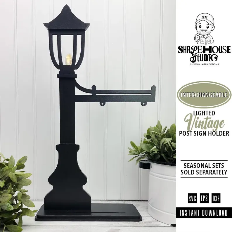 Vintage Interchangeable Lamp Post Sign Holder SVG